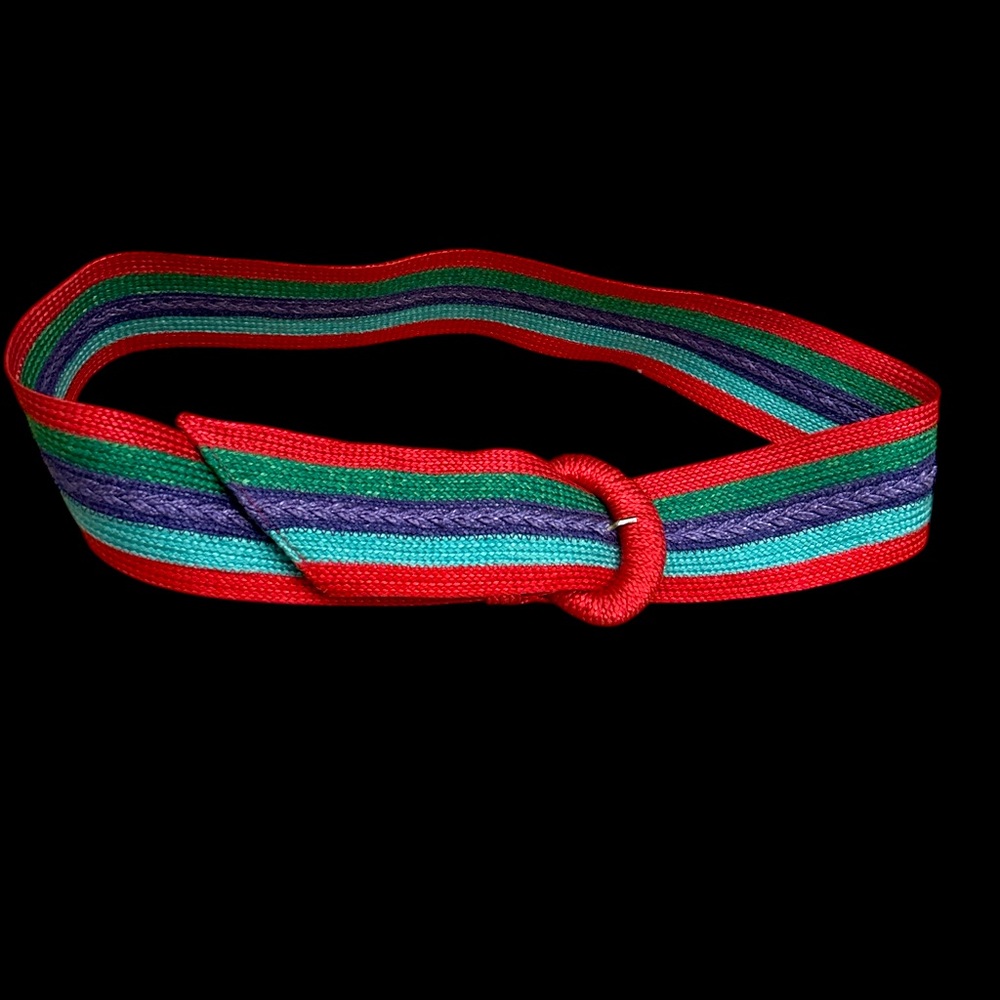 Burlap‎ Fabric 2.5’ Wide Belt with Buckle Multi-Colors Red/Blue EUC